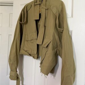 MNML Olive Utility Crop Jacket with Tie Front